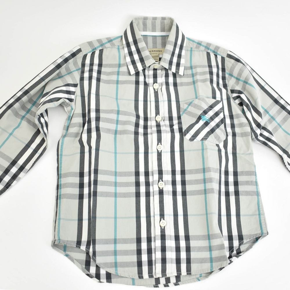 BURBERRY Gray Nova Check & Logo, Long Sleeve Shirt